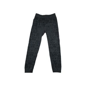 Shosho Women's Plus‎ Size Floral Pattern Black Fleece Leggings